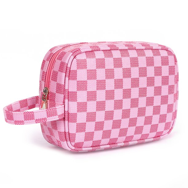  LOLDREAM Portable Checkered Makeup Bags,Large Capacity
