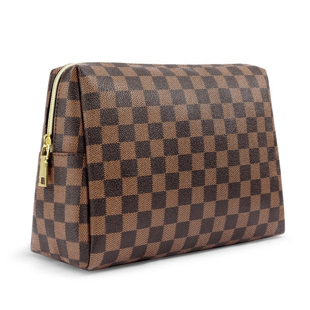 DUPES, BROWN CHECKERED PRINT COLLECTION, TRAVEL ESSENTIAL BAGS