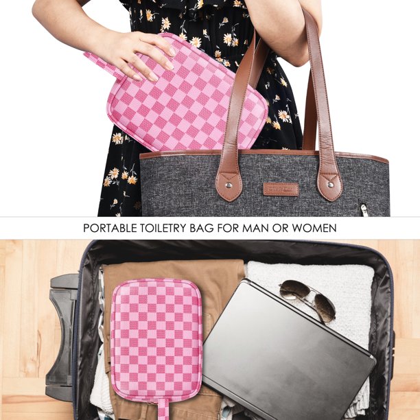 Minimalist Plaid Pattern Makeup Zipper Bag, Lightweight Cosmetic Bag, Travel  Toiletry Wash Bag - Temu